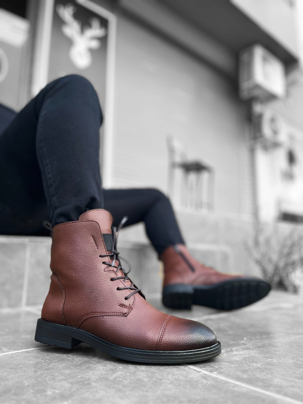 BA0210 Boot Model Tobacco Men's Zippered Lace-Up Boots - STREETMODE™