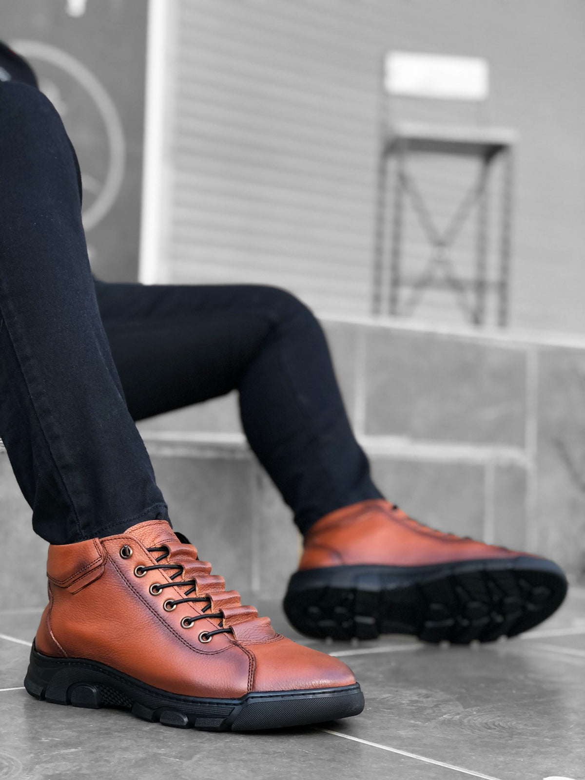 BA0213 Hidden Lace-Up Genuine Leather Tobacco Men's Half Ankle Boots - STREETMODE™
