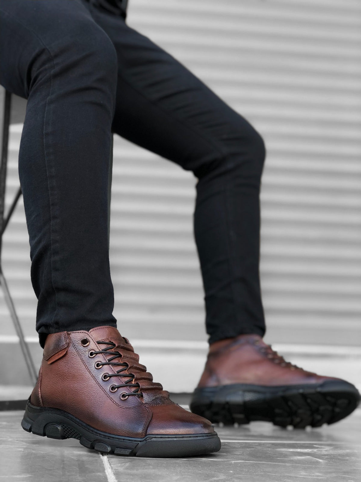 BA0213 Hidden Laced Genuine Leather Brown Men's Half Ankle Boots - STREETMODE™