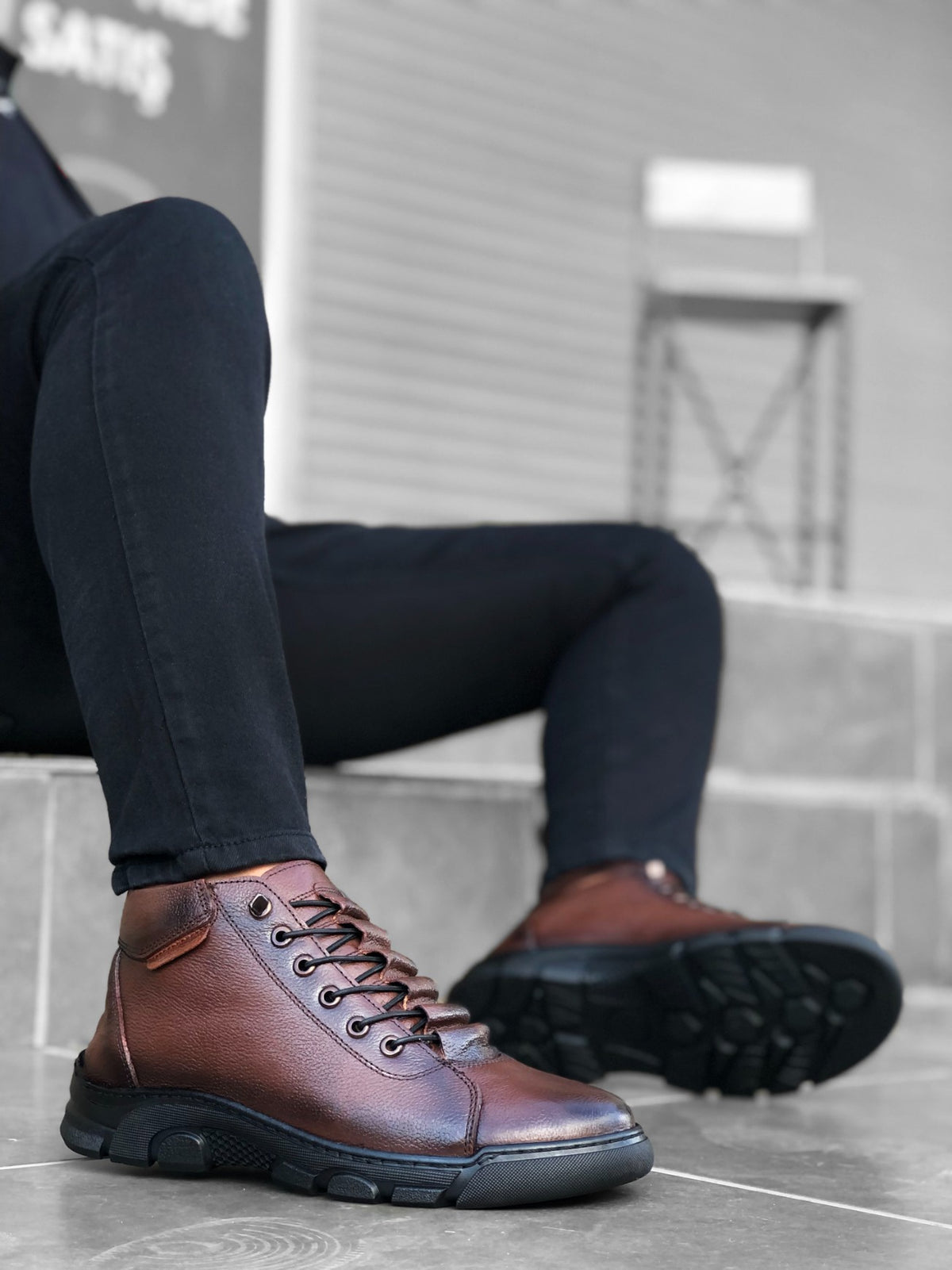 BA0213 Hidden Laced Genuine Leather Brown Men's Half Ankle Boots - STREETMODE™