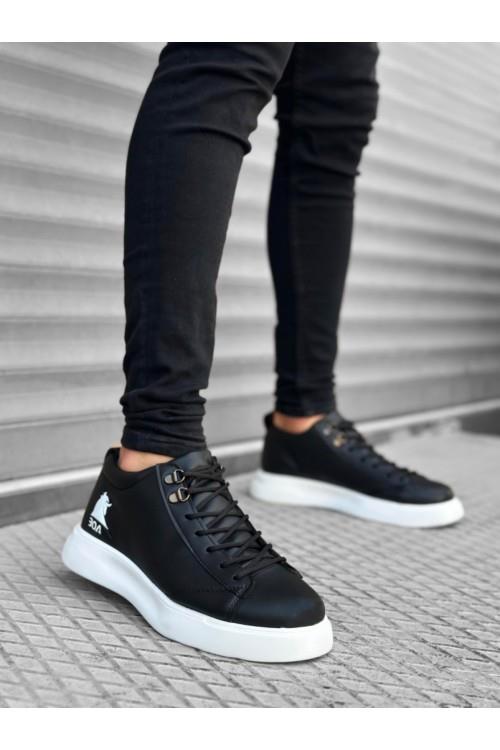 BA0220 Lace-up Men's High Sole Black Skin White Sole Sports Shoes - STREETMODE™