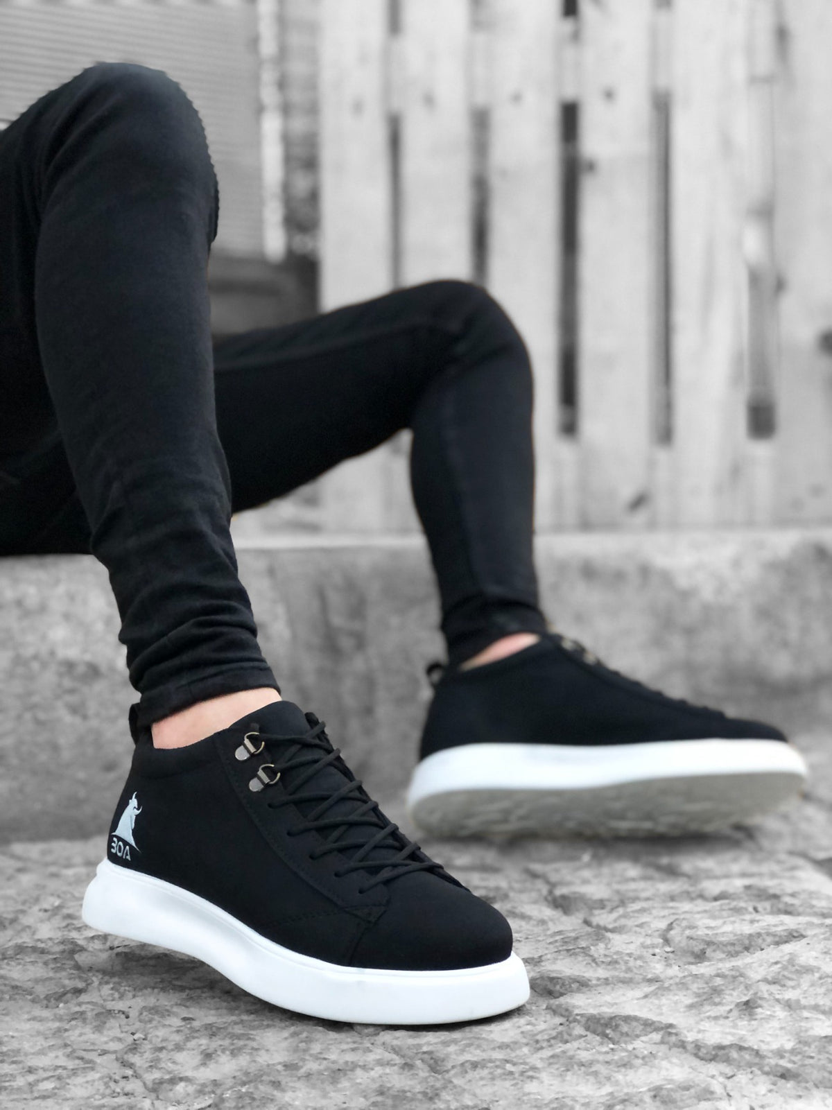 BA0220 Lace-up Men's High Sole Black White Sole Sports Shoes sneakers - STREETMODE™