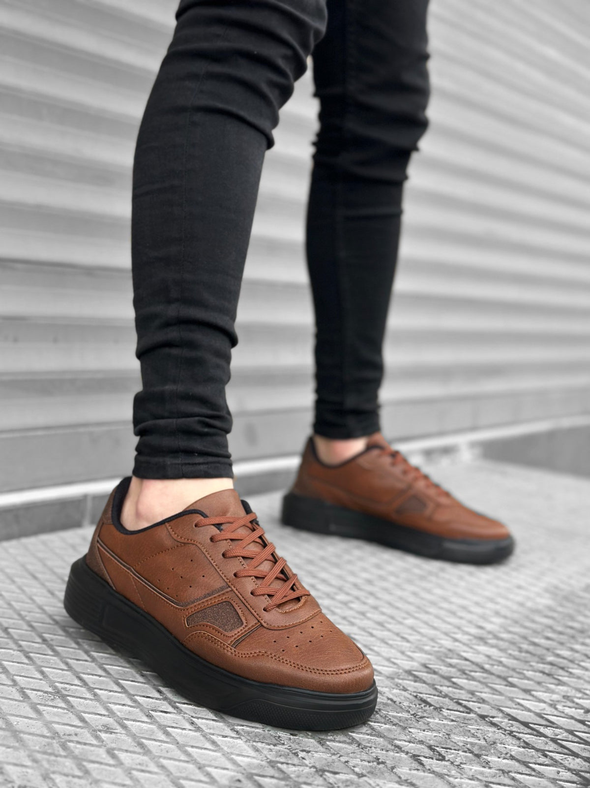 BA0221 BOA Thick High Sole Lace-Up Tan Black Men's Sneakers Shoes - STREETMODE™