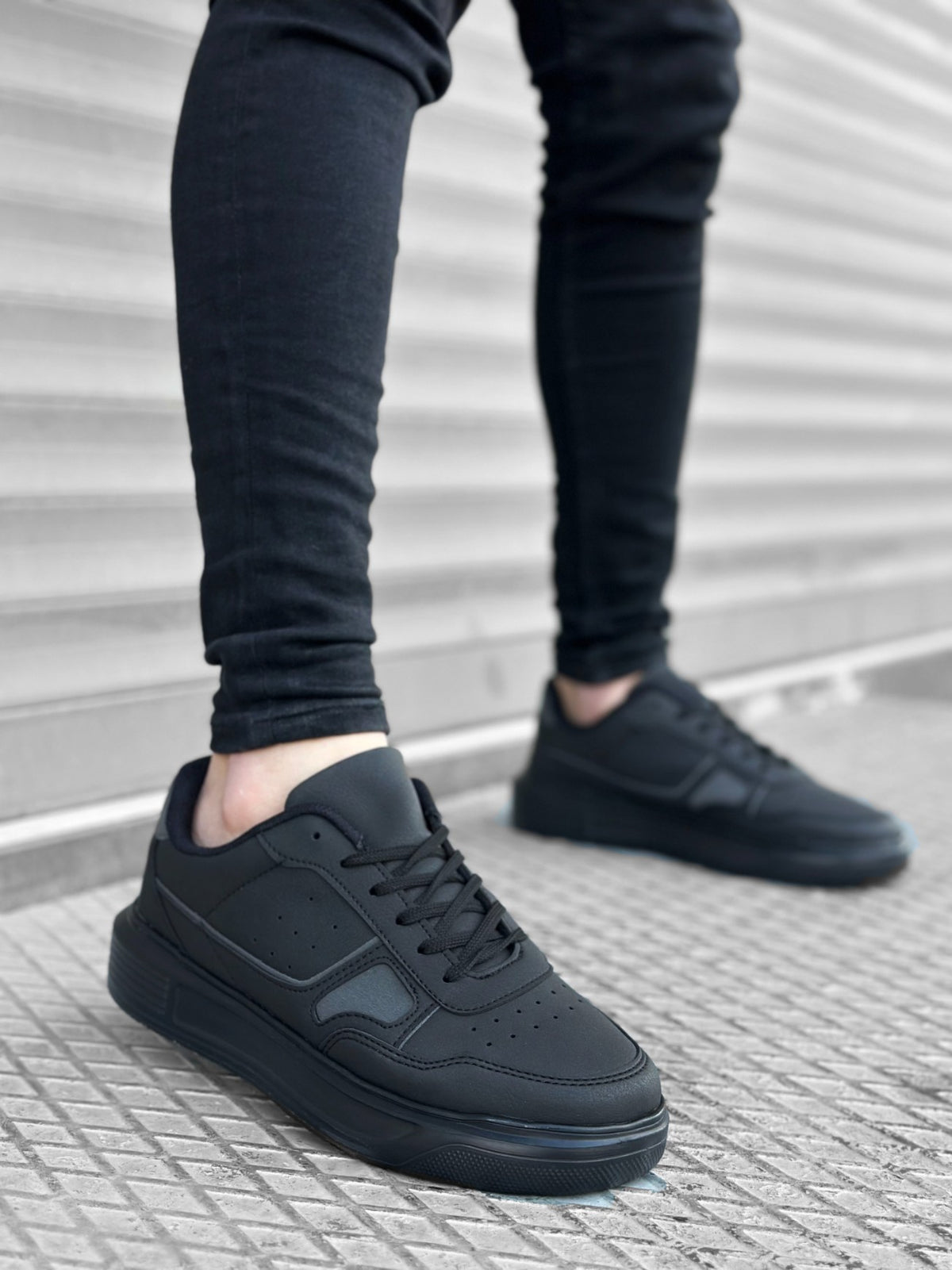 BA0221 Thick High Sole Lace-Up Black Men's Sneakers Shoes - STREETMODE™