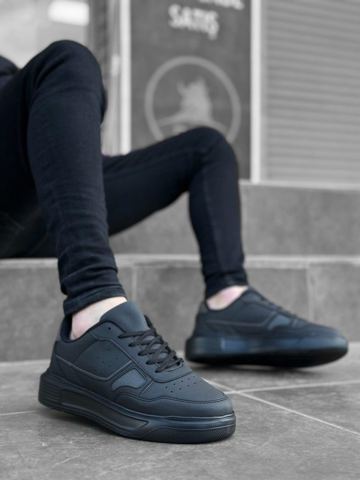 BA0221 Thick High Sole Lace-Up Black Men's Sneakers Shoes - STREETMODE™