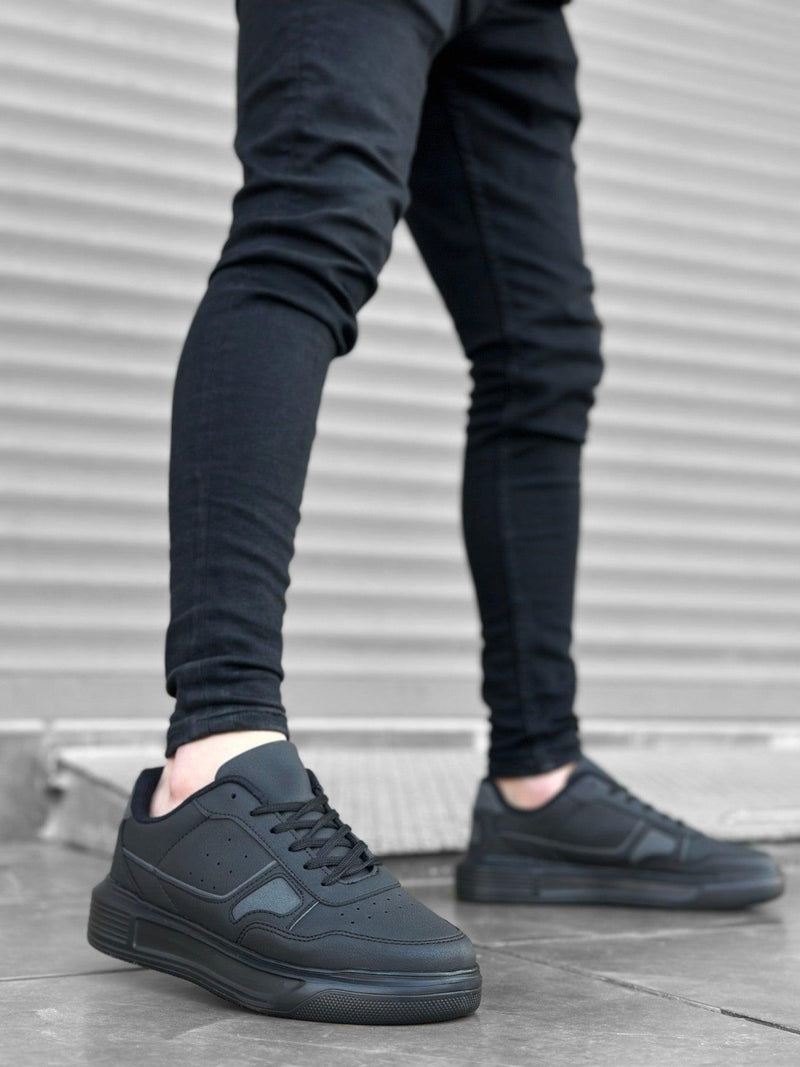 BA0221 Thick High Sole Lace-Up Black Men's Sneakers Shoes - STREETMODE™