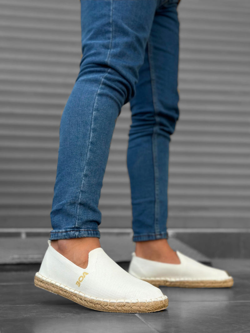 BA0224 Comfortable Flat Sole Espadrilles Knitted Sweater White Casual Men's Shoes - STREETMODE™