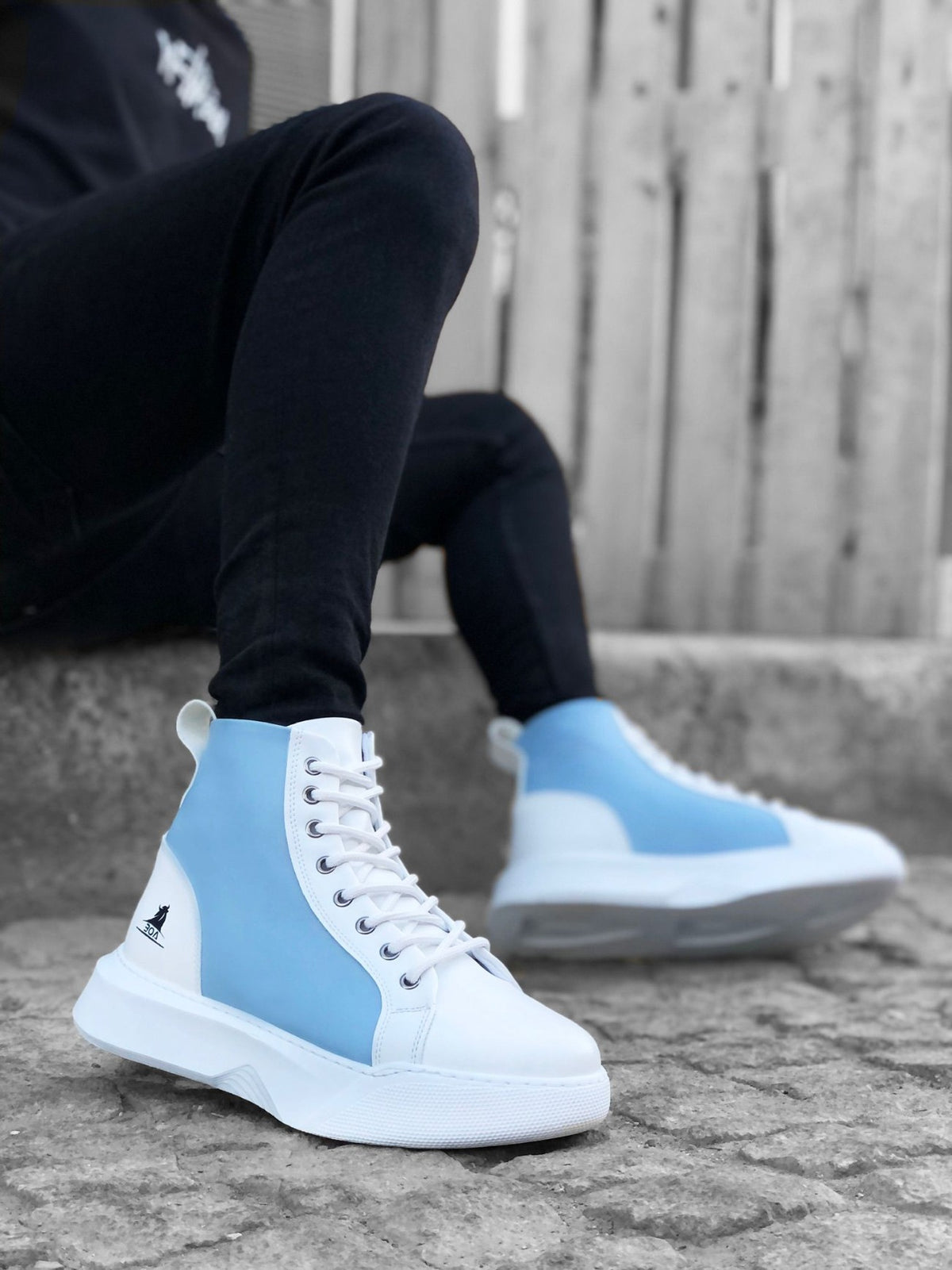 BA0256 Lace-up Men's High Sole White Blue Sole Sports Boots - STREETMODE™
