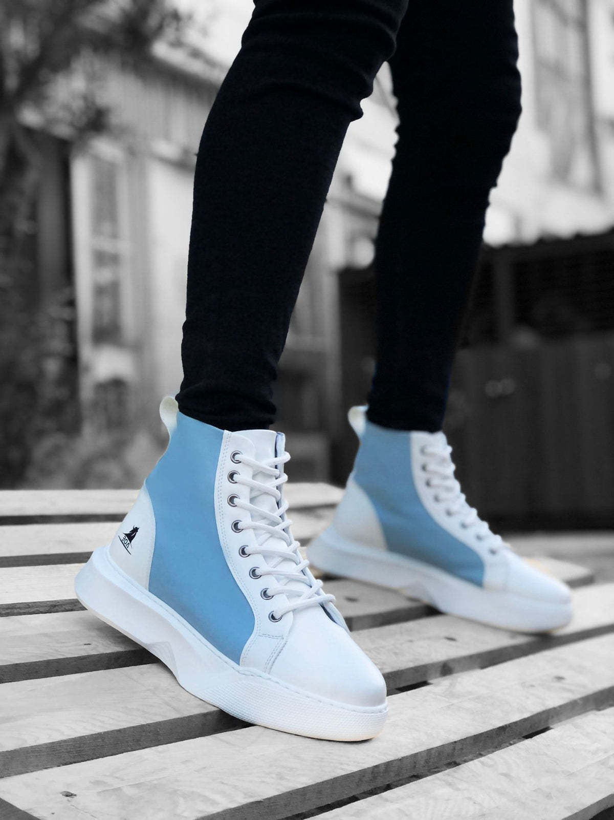 BA0256 Lace-up Men's High Sole White Blue Sole Sports Boots - STREETMODE™