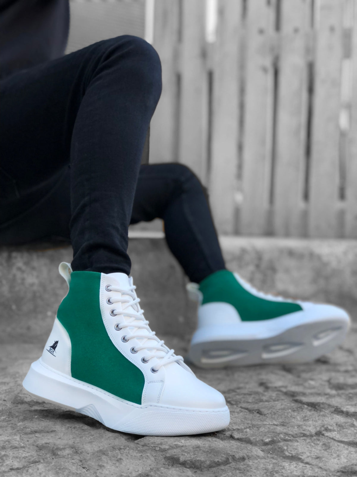 BA0256 Lace-up Men's High Sole White Green Sole Sports Boots - STREETMODE™