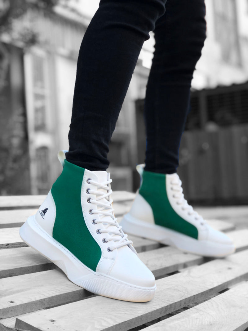 BA0256 Lace-up Men's High Sole White Green Sole Sports Boots - STREETMODE™