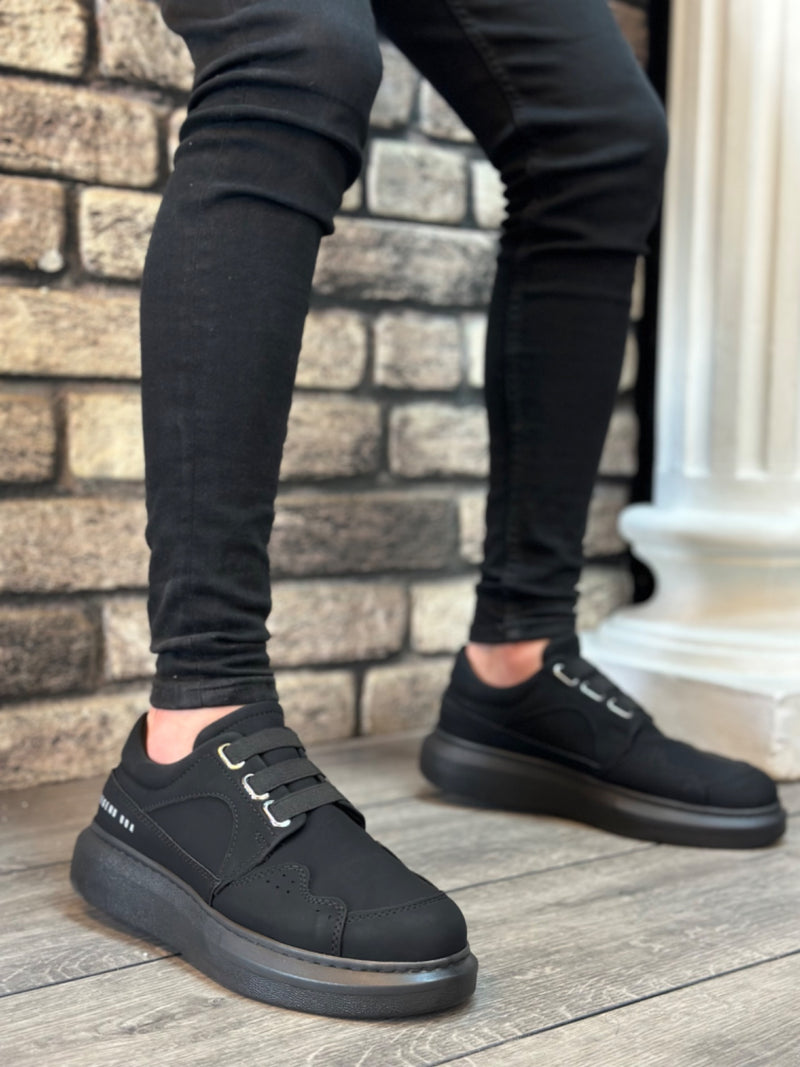 BA0302 Thick Sole Lace-Up Style Casual Black Black Men's Shoes - STREETMODE™