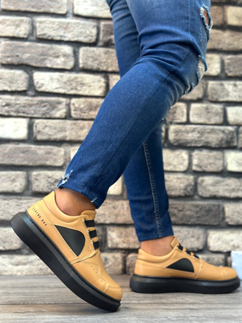 BA0302 Thick Sole Lace-Up Style Casual Caramel Color Men's Sneakers Shoes - STREETMODE™