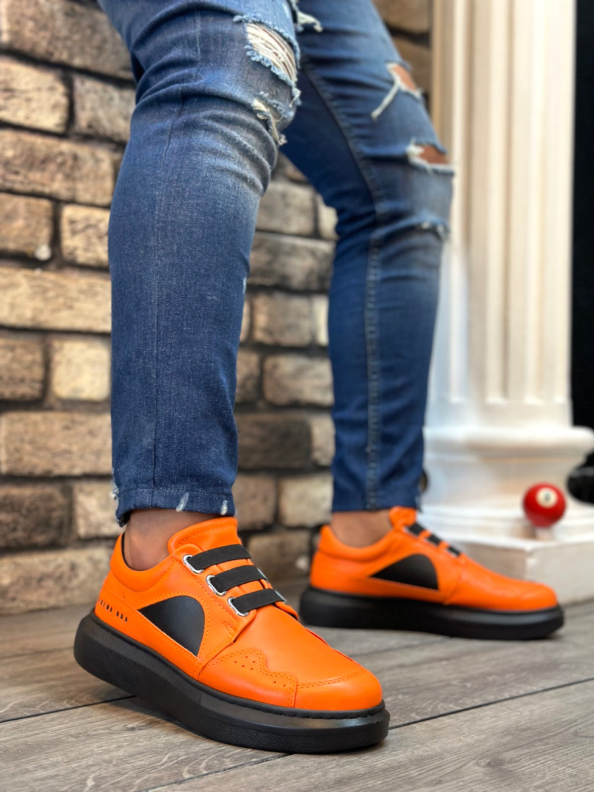 BA0302 Thick Sole Lace-Up Style Casual Orange Men's Sneakers Shoes - STREETMODE™
