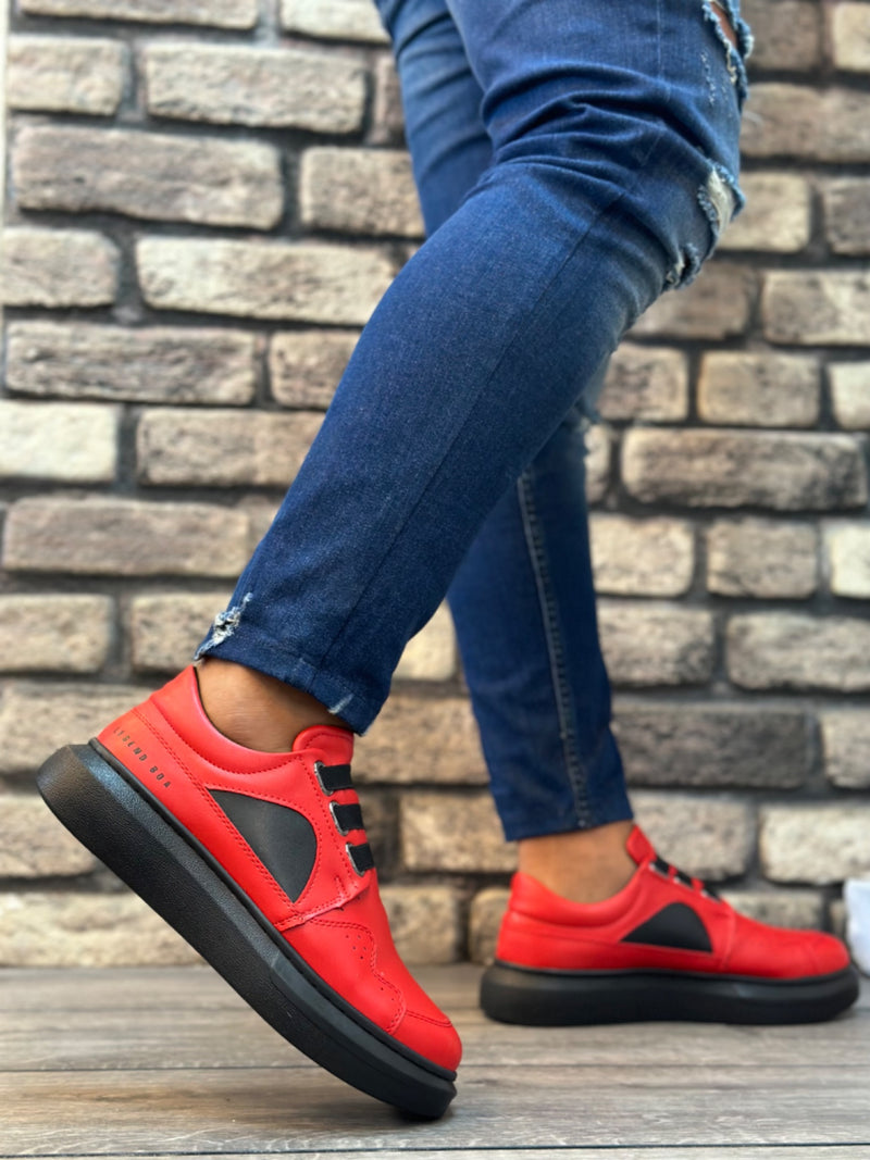 BA0302 Thick Sole Lace-Up Style Casual Red Black Men's Sneakers Shoes - STREETMODE™
