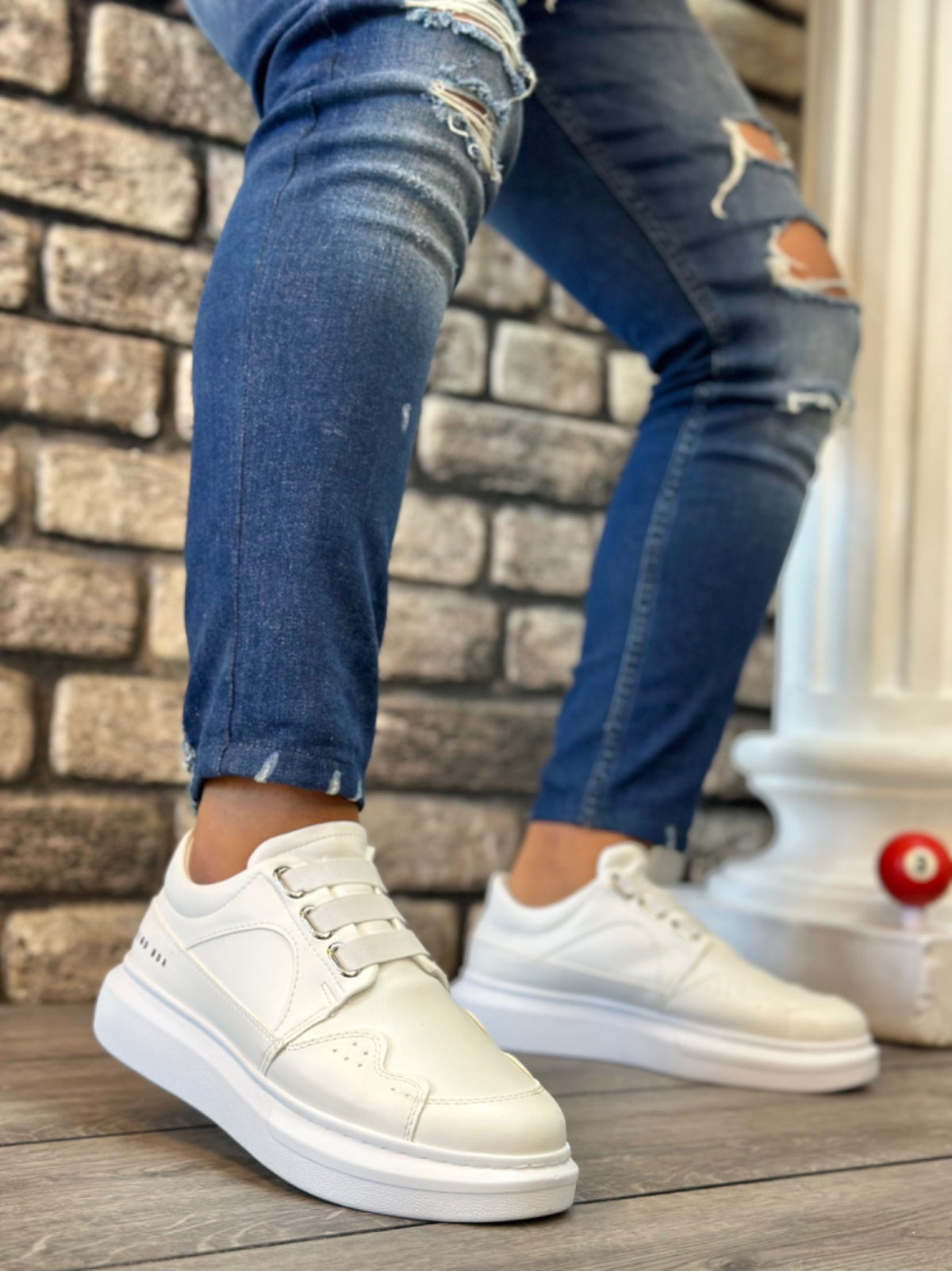 BA0302 Thick Sole Lace-Up Style Casual White Men's Sneakers Shoes - STREETMODE™