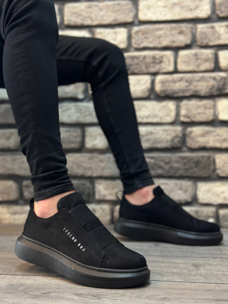BA0307 Thick Suede High Sole Double Band Black Men's Shoes Sneakers - STREETMODE™