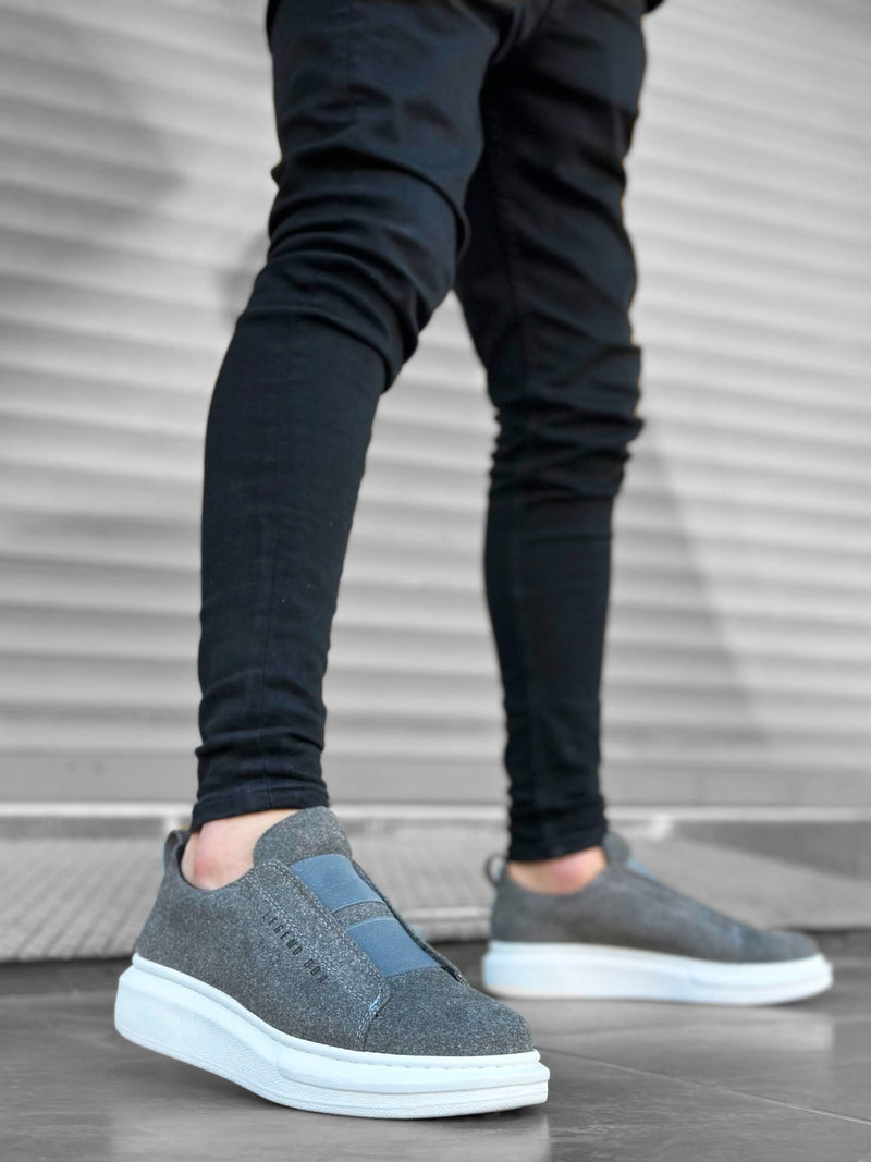 BA0307 Thick Suede High Sole Double Band Gray Men's Sneakers Shoes - STREETMODE™