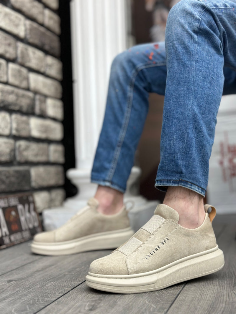 BA0307 Thick Suede High Sole Double Tape Beige Men's Shoes - STREETMODE™