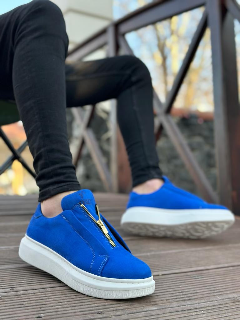 BA0310 BOA Thick Suede High Sole Zipper Blue Men's Shoes Sneakers - STREETMODE™