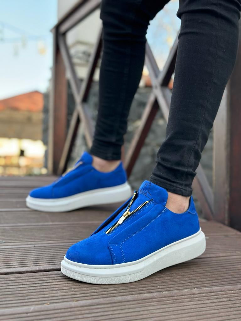BA0310 BOA Thick Suede High Sole Zipper Blue Men's Shoes Sneakers - STREETMODE™