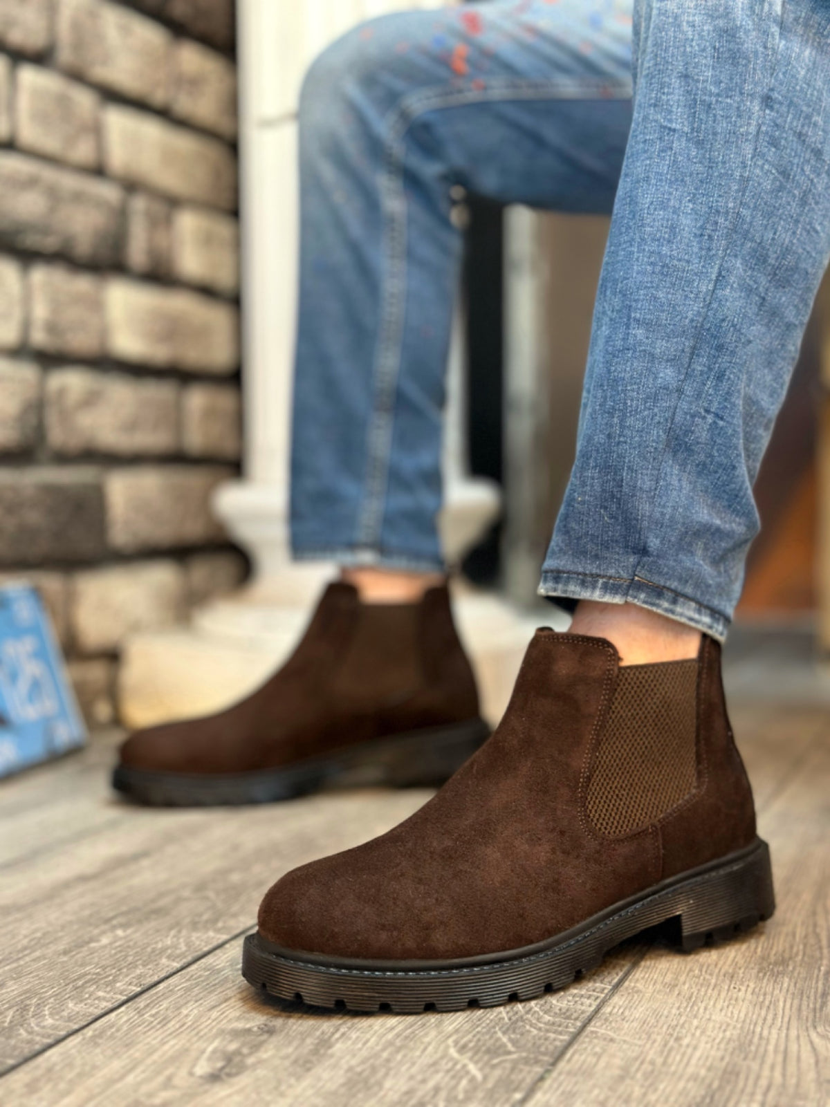 BA0319 Inside and Outside Genuine Leather Brown Suede Men's Sports Half Ankle Boots - STREETMODE™