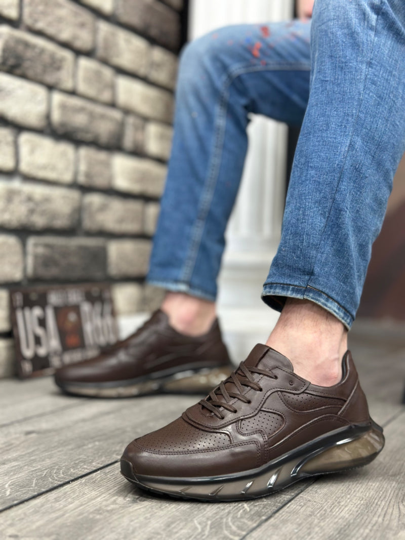 BA0324 Inside and Outside Genuine Leather Comfortable Sole Tan Sneakers Casual Men's Shoes - STREETMODE™