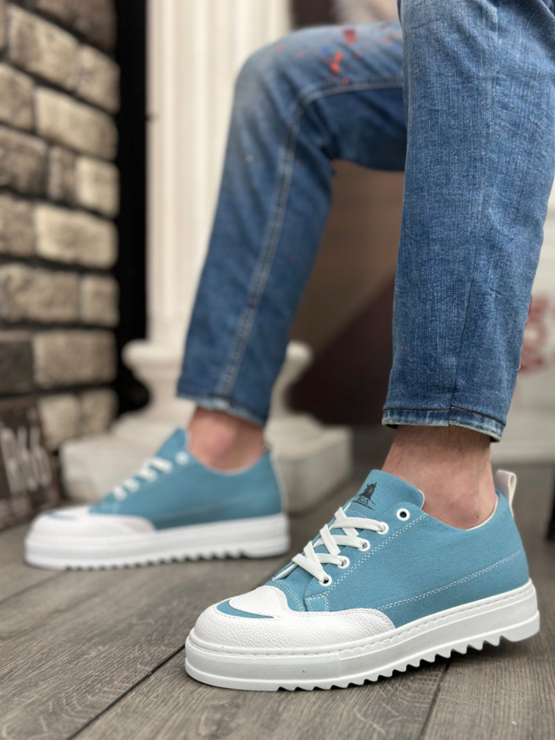 BA0328 Thick High Sole Smile Patterned Turquoise Sports Men's Shoes - STREETMODE™