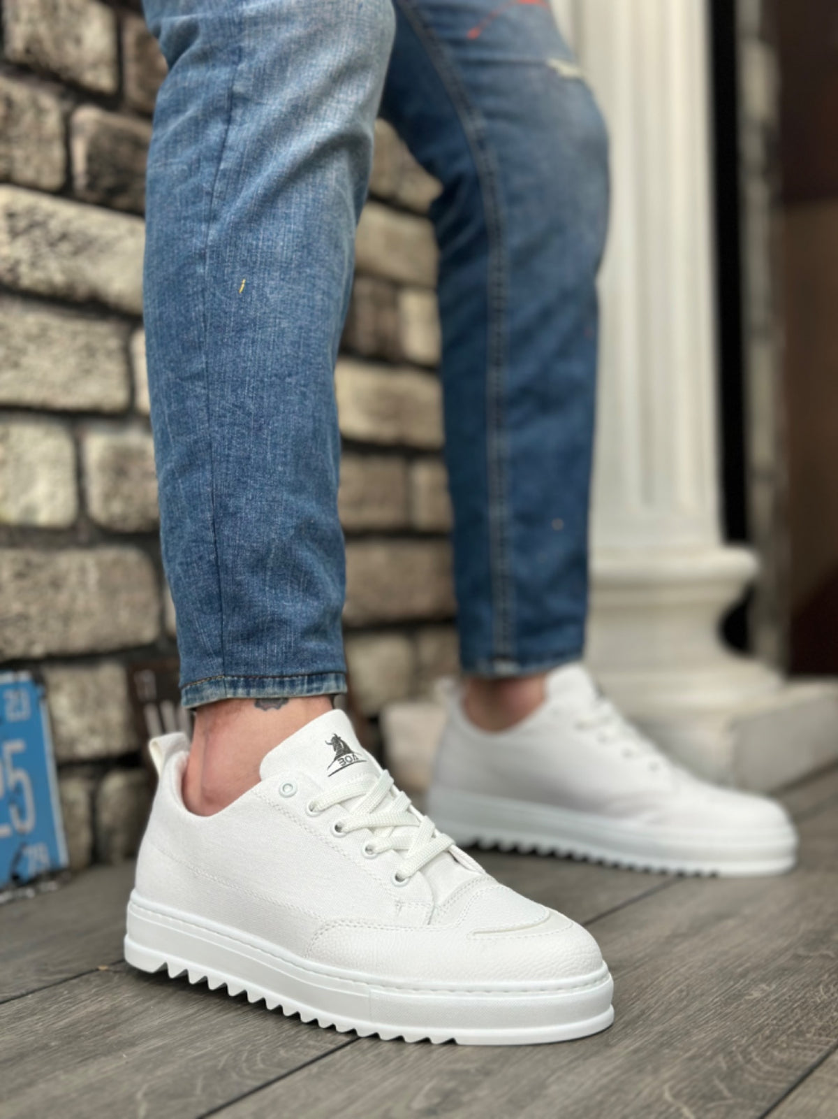 BA0328 Thick High Sole Smile Patterned White Sports Men's Shoes - STREETMODE™