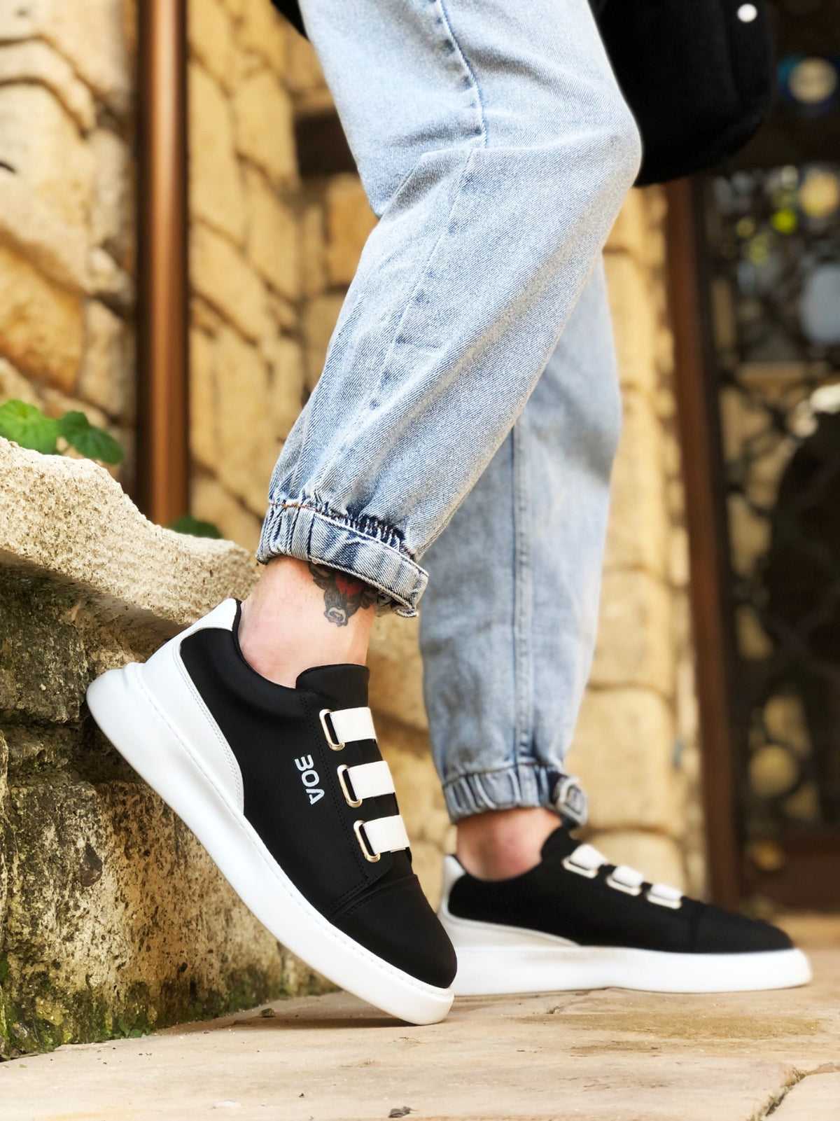 BA0329 3-Stripes Black White Detailed Thick Sole Men's Casual Shoes - STREETMODE™