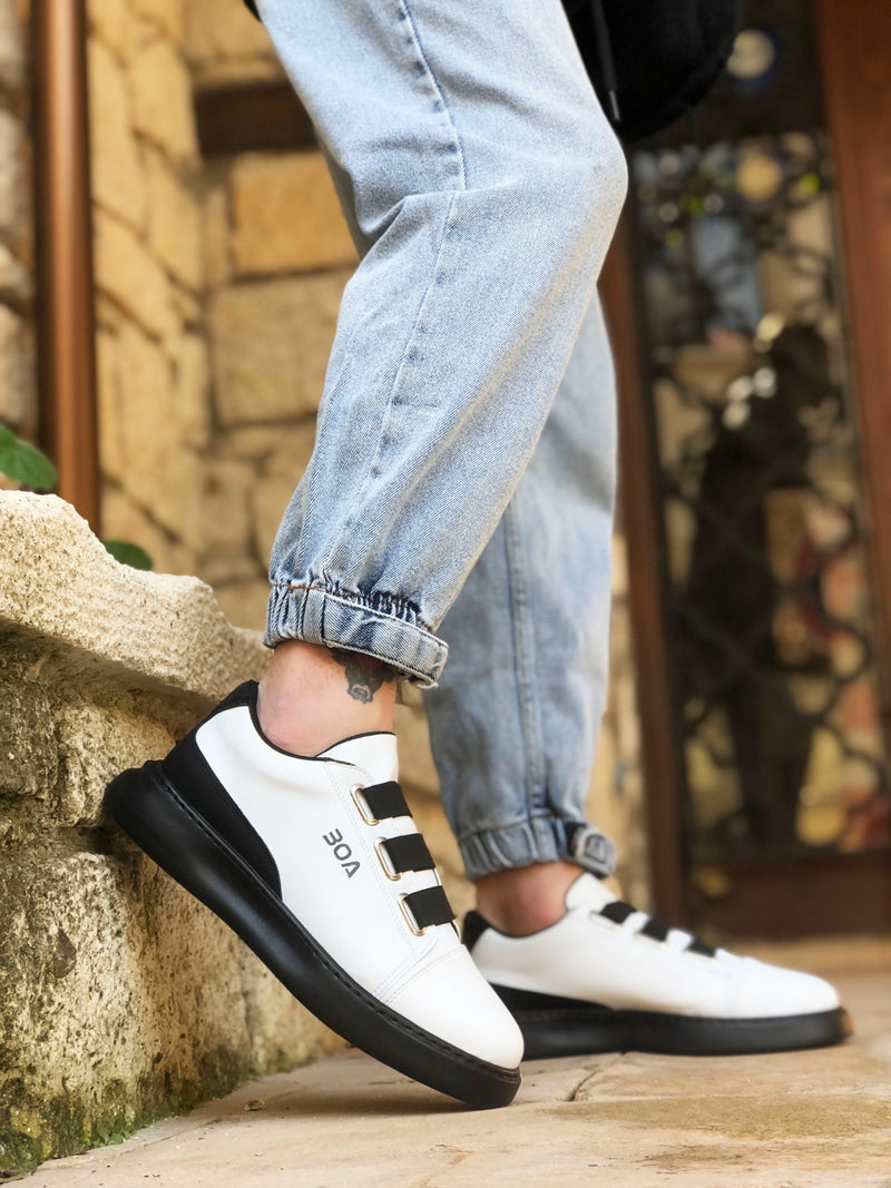 BA0329 3-Stripes White Black Detailed Thick Sole Casual Men's Shoes - STREETMODE™