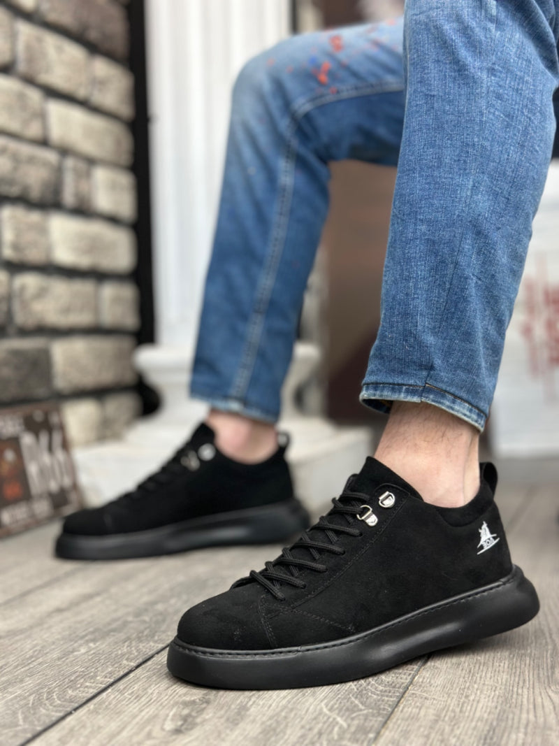 BA0331 Lace-up Men's High Sole Black Suede Black Sole Sports Shoes - STREETMODE™