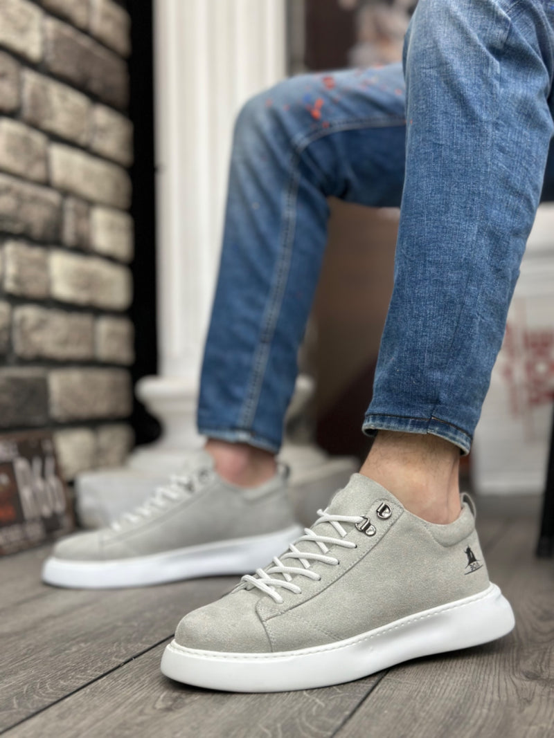 BA0331 Lace-Up Men's High Sole Gray Suede White Sole Sports Shoes - STREETMODE™