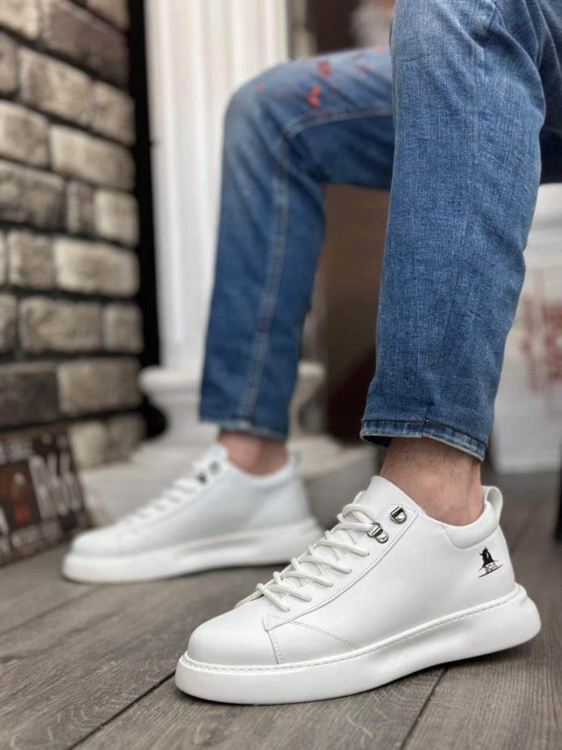 BA0331 Lace-Up Men's High Sole White Skin Sports Shoes - STREETMODE™