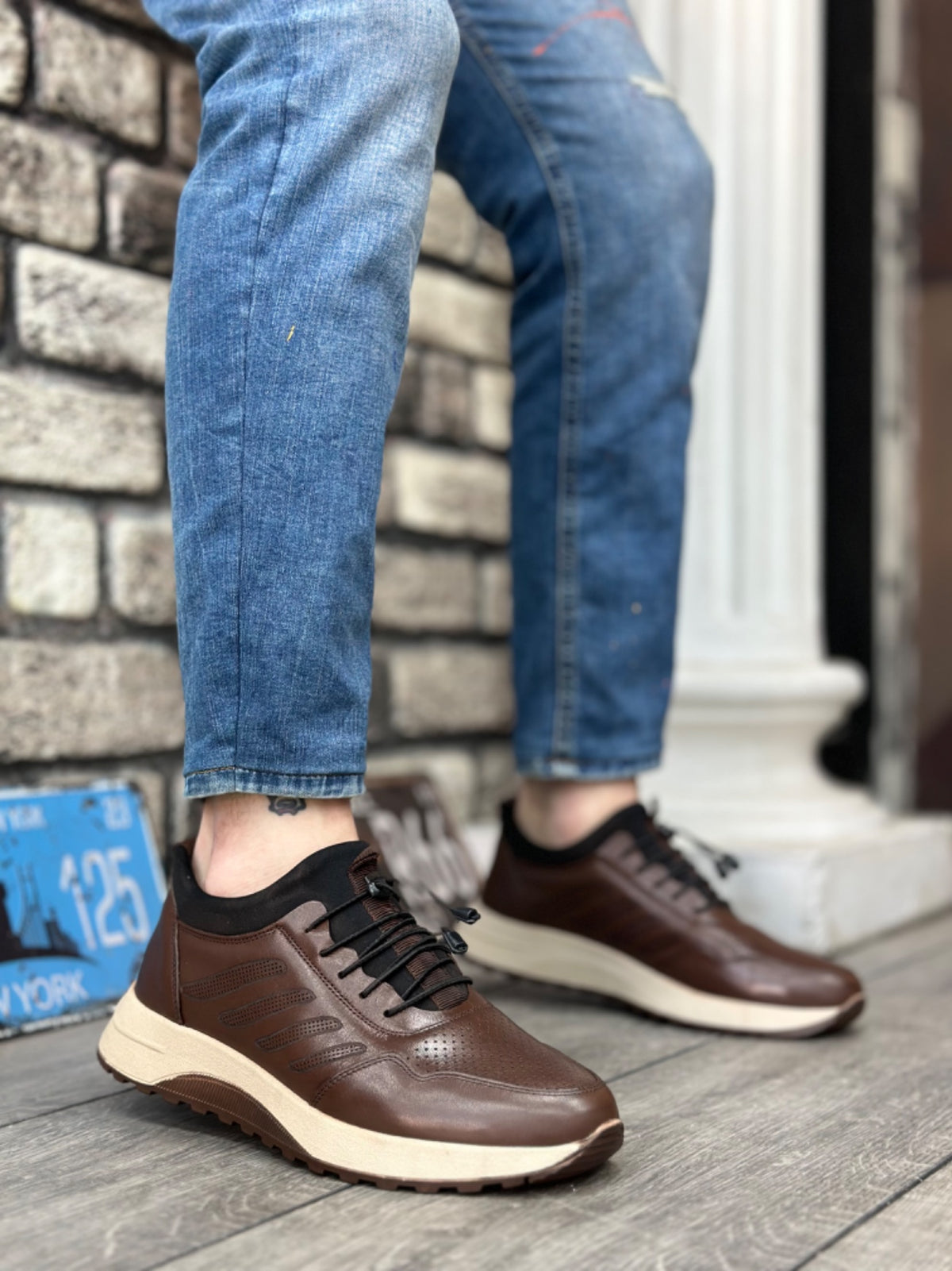 BA0335 Genuine Leather Comfortable Sole Adjustable Rubber Laced Brown Casual Men's Shoes - STREETMODE™