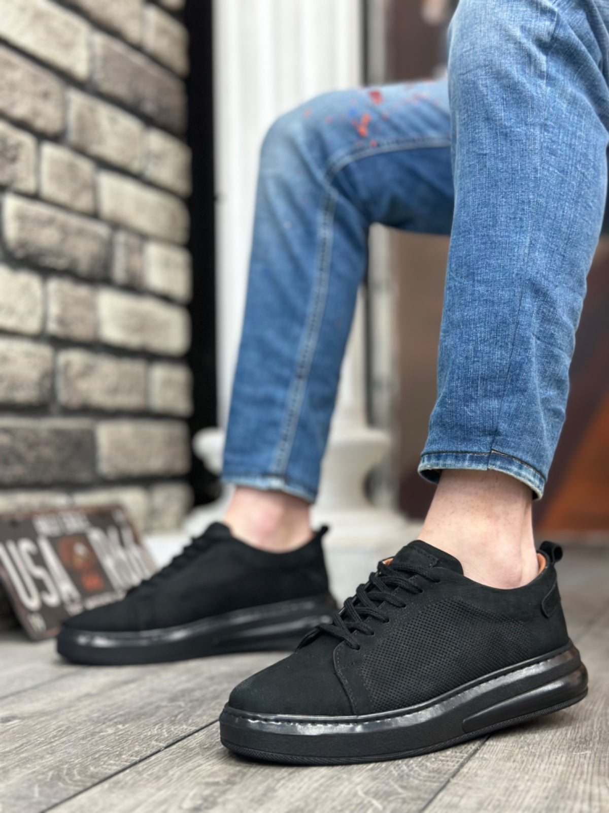 BA0336 Inside and Outside Genuine Nubuck Leather Black Sole Lace Up Casual Men's Shoes - STREETMODE™