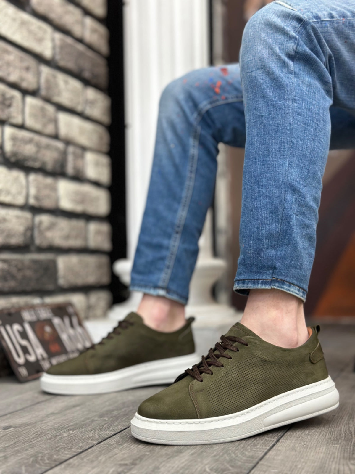 BA0336 Inside and Outside Genuine Nubuck Leather Khaki Lace-Up Casual Men's Shoes - STREETMODE™