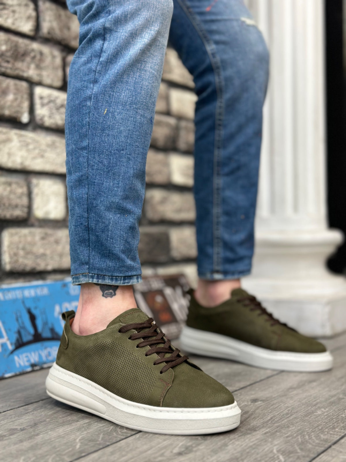 BA0336 Inside and Outside Genuine Nubuck Leather Khaki Lace-Up Casual Men's Shoes - STREETMODE™