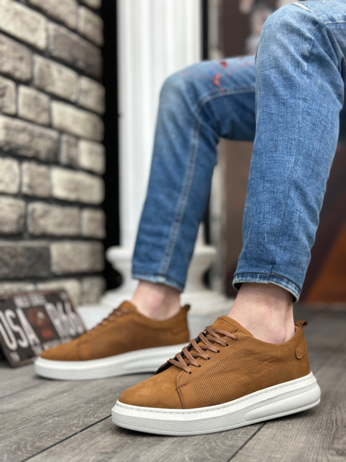 BA0336 Inside and Outside Genuine Nubuck Leather Tan Lace-Up Casual Men's Shoes - STREETMODE™