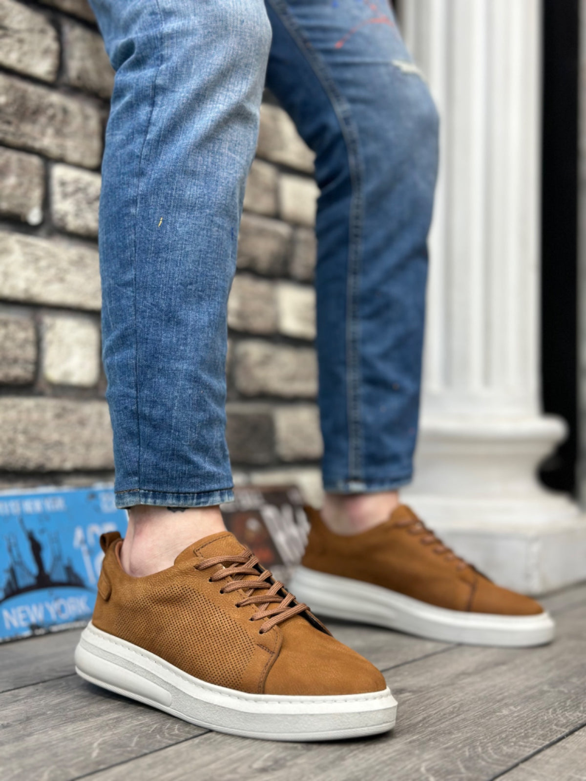 BA0336 Inside and Outside Genuine Nubuck Leather Tan Lace-Up Casual Men's Shoes - STREETMODE™