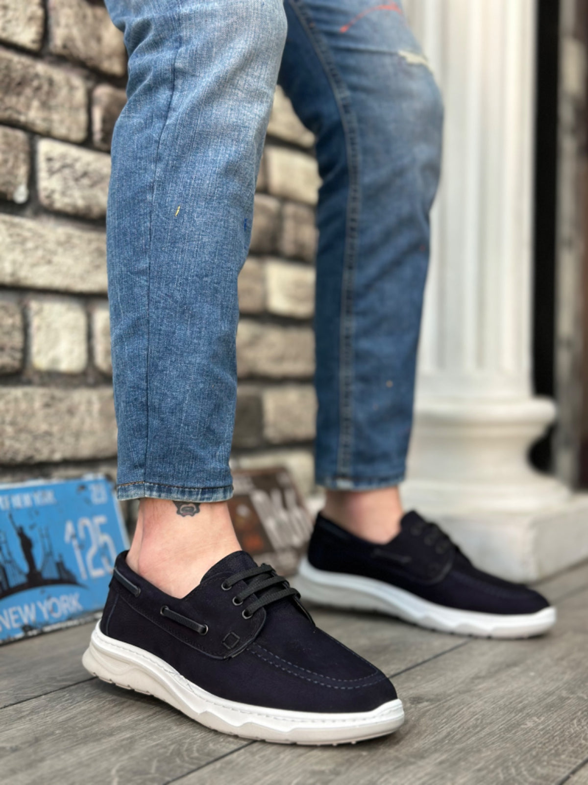 BA0337 Genuine Nubuck Leather Inside and Outside Classic Navy Blue Casual Men's Shoes - STREETMODE™