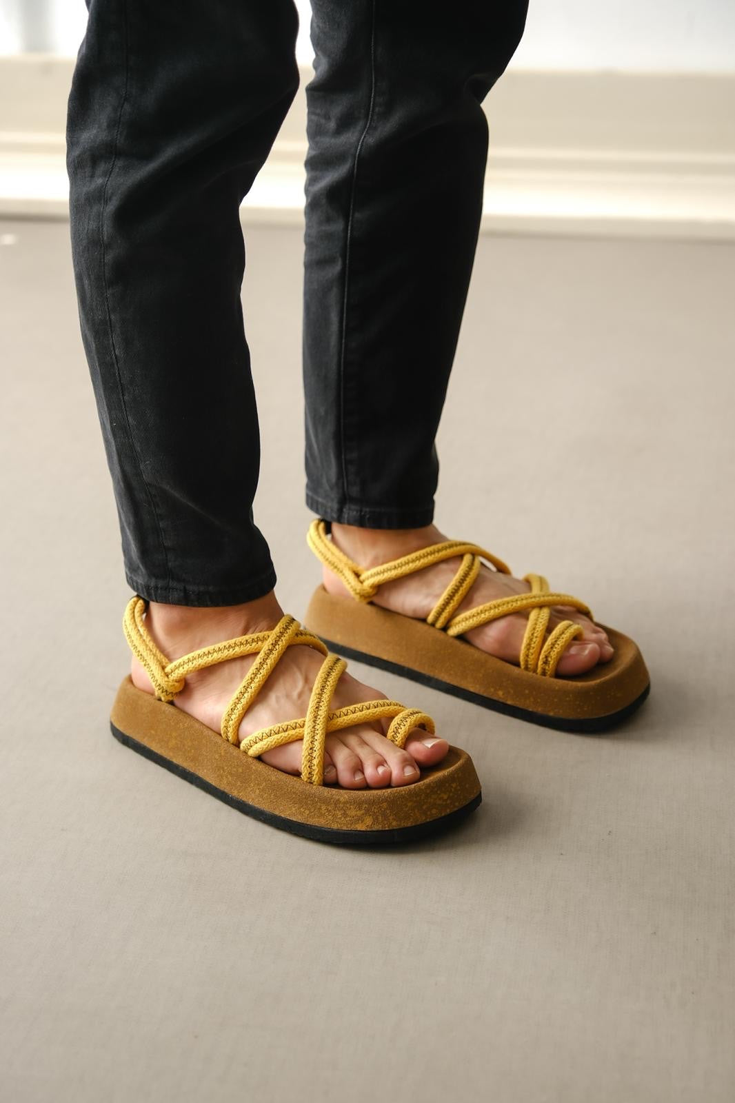 BA0343 Men's Bodrum Rope Rope Yellow Daily Sandals - STREETMODE™