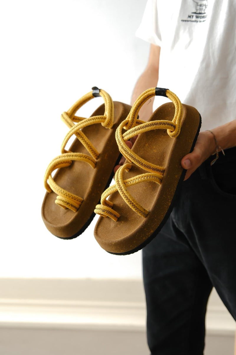BA0343 Men's Bodrum Rope Rope Yellow Daily Sandals - STREETMODE™