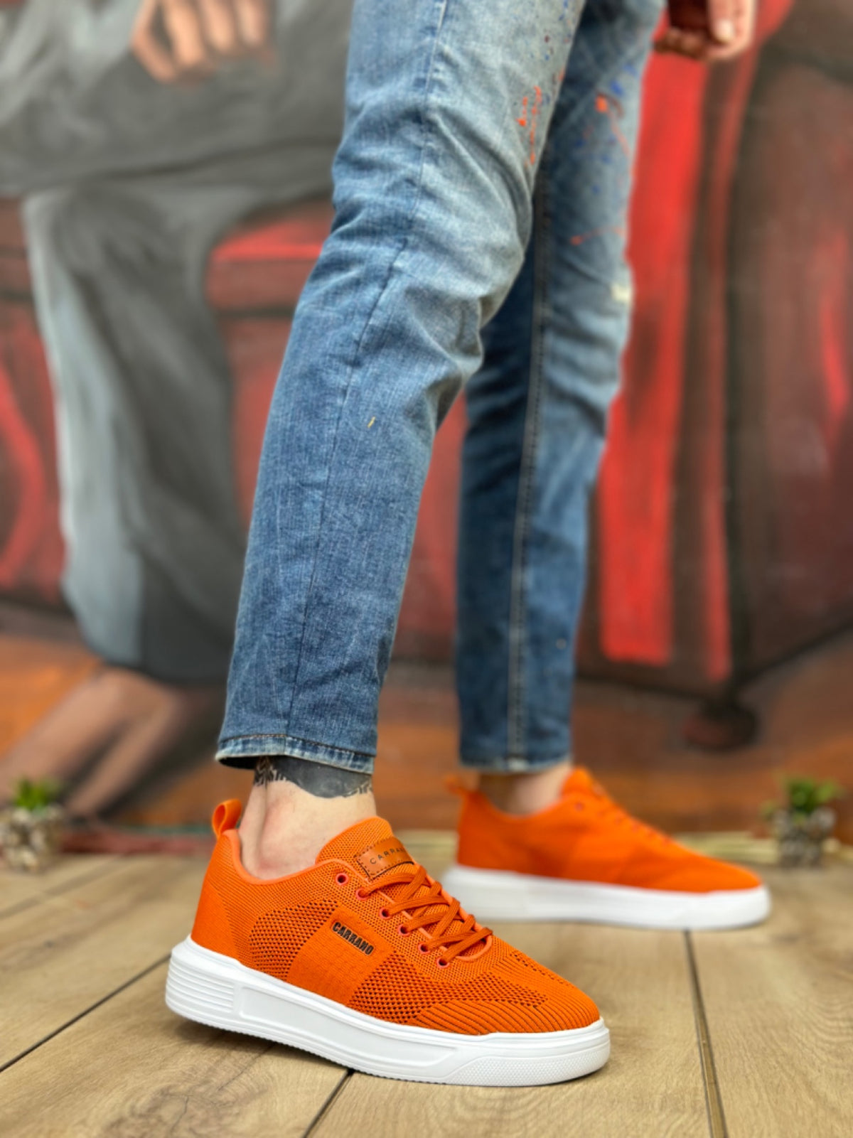 BA0349 Special Knitted Knitwear High Sole Style Orange Color Sports Shoes - STREETMODE™