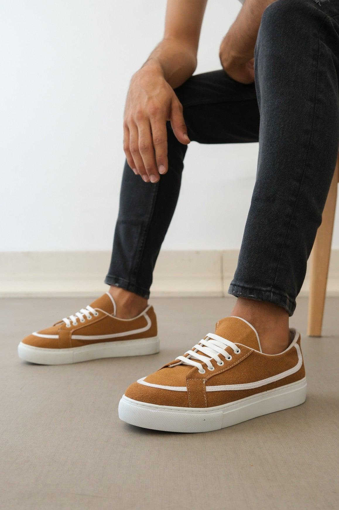 BA0351 Laced Leather Powder Casual Brown Color Sneakers - STREETMODE™