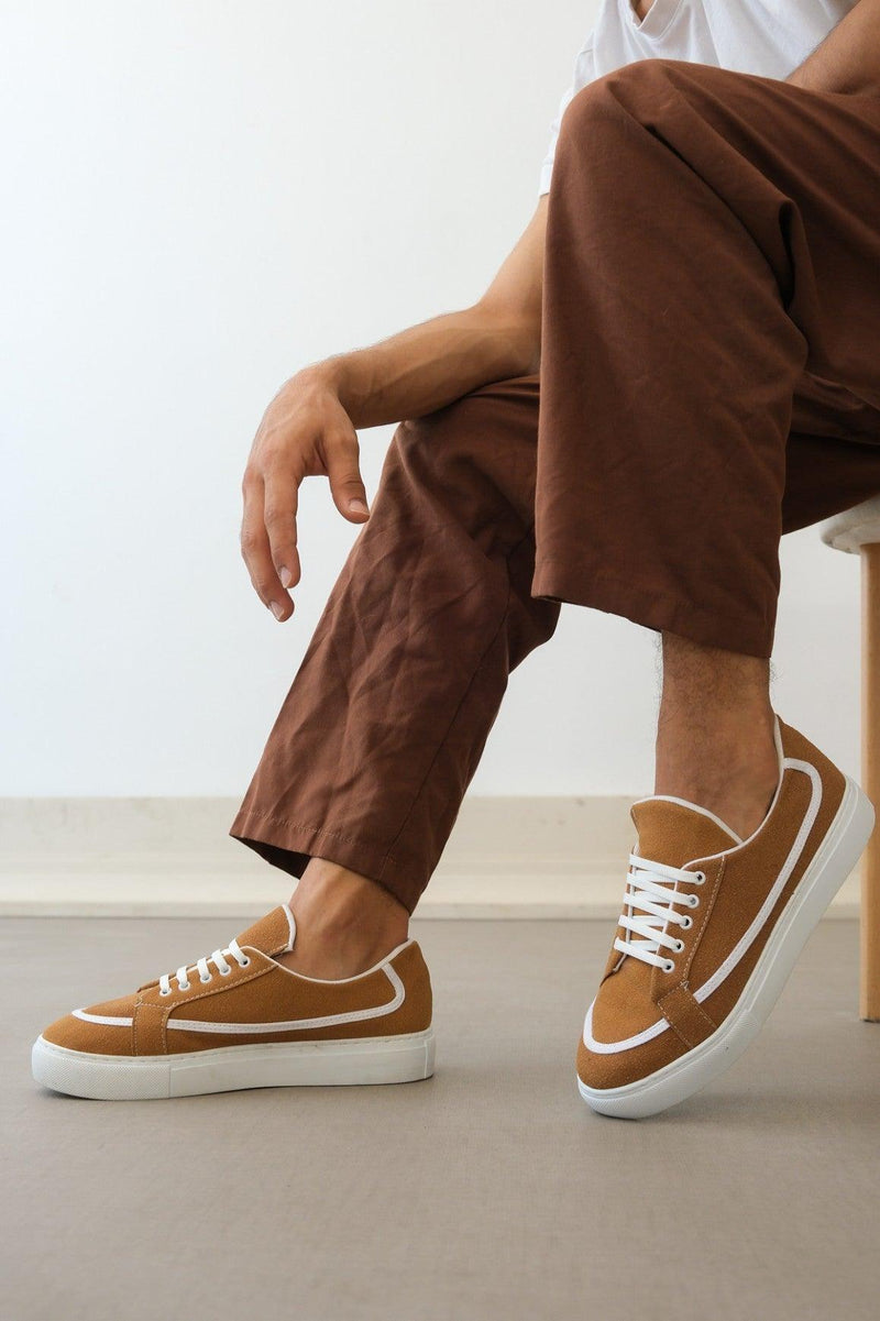 BA0351 Laced Leather Powder Casual Brown Color Sneakers - STREETMODE™