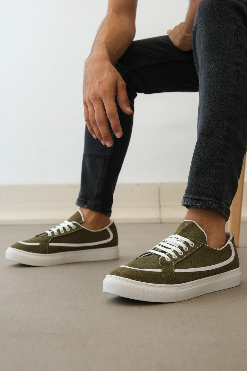 BA0351 Laced Leather Powder Casual Green Color Sneakers - STREETMODE™