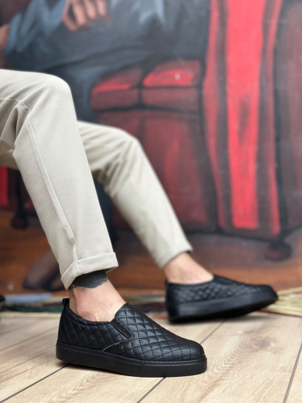 BA0353 Laceless Quilted Black Casual Men's Shoes - STREETMODE™