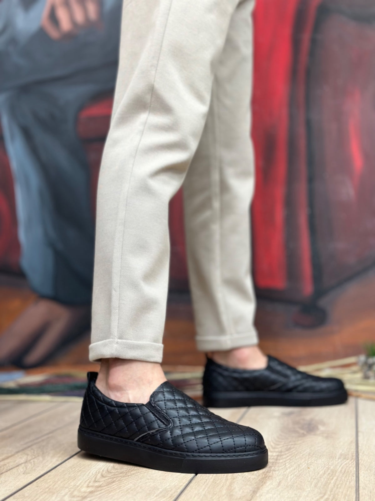 BA0353 Laceless Quilted Black Casual Men's Shoes - STREETMODE™