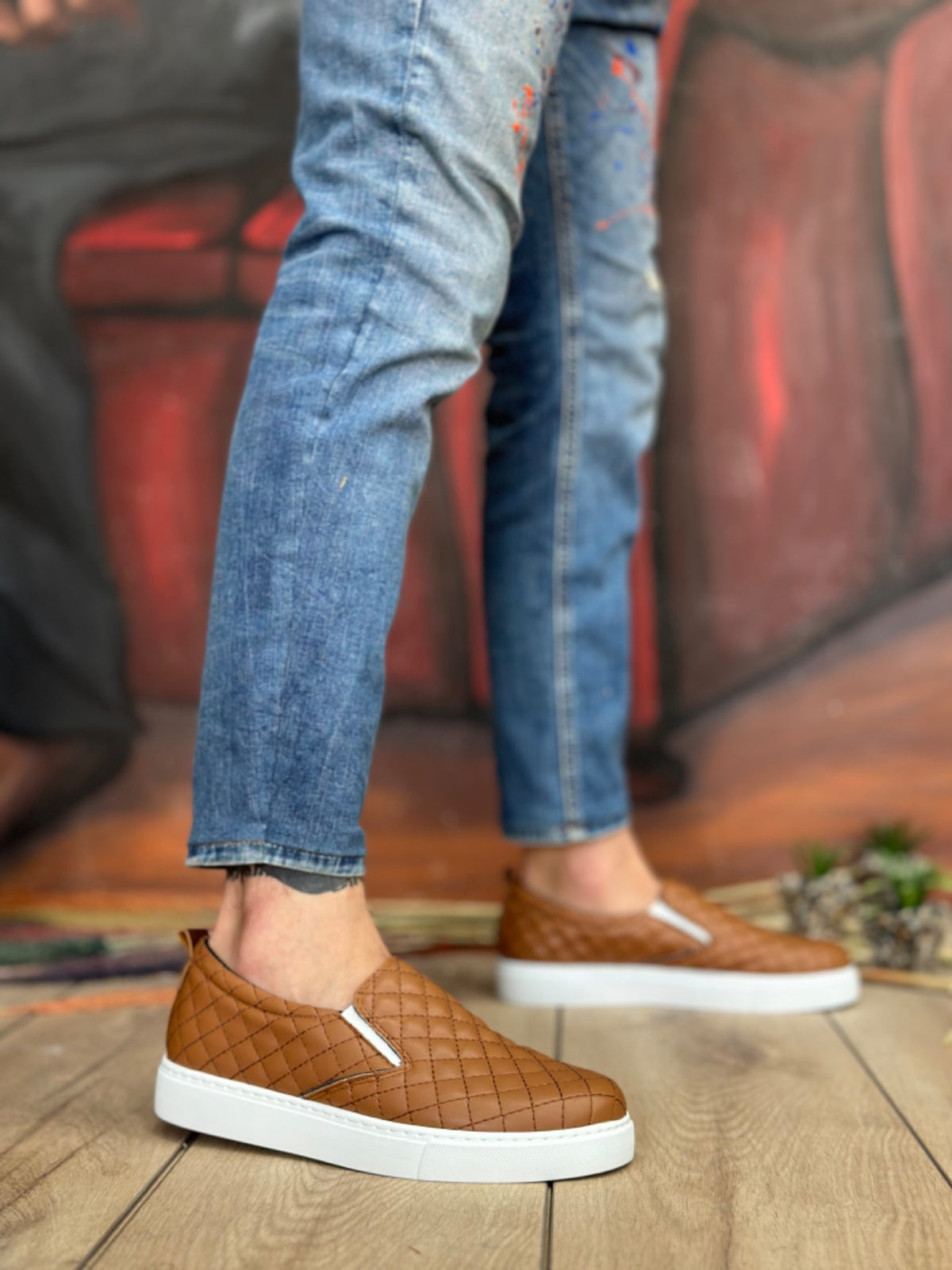 BA0353 Laceless Quilted Brown Casual Men's Shoes - STREETMODE™